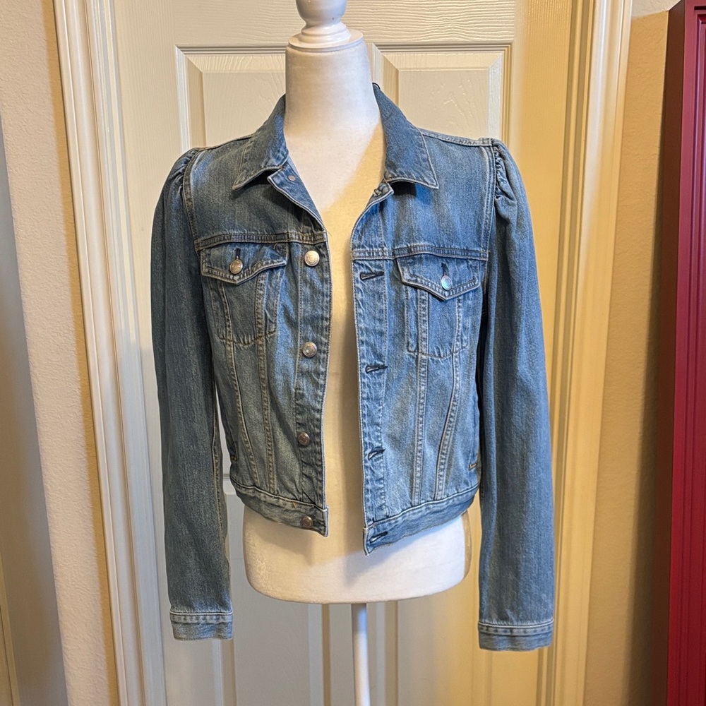 NWT Seven For All Manking Women’s S Blue Jean Jacket MSRP $238 Rouched Sleeve